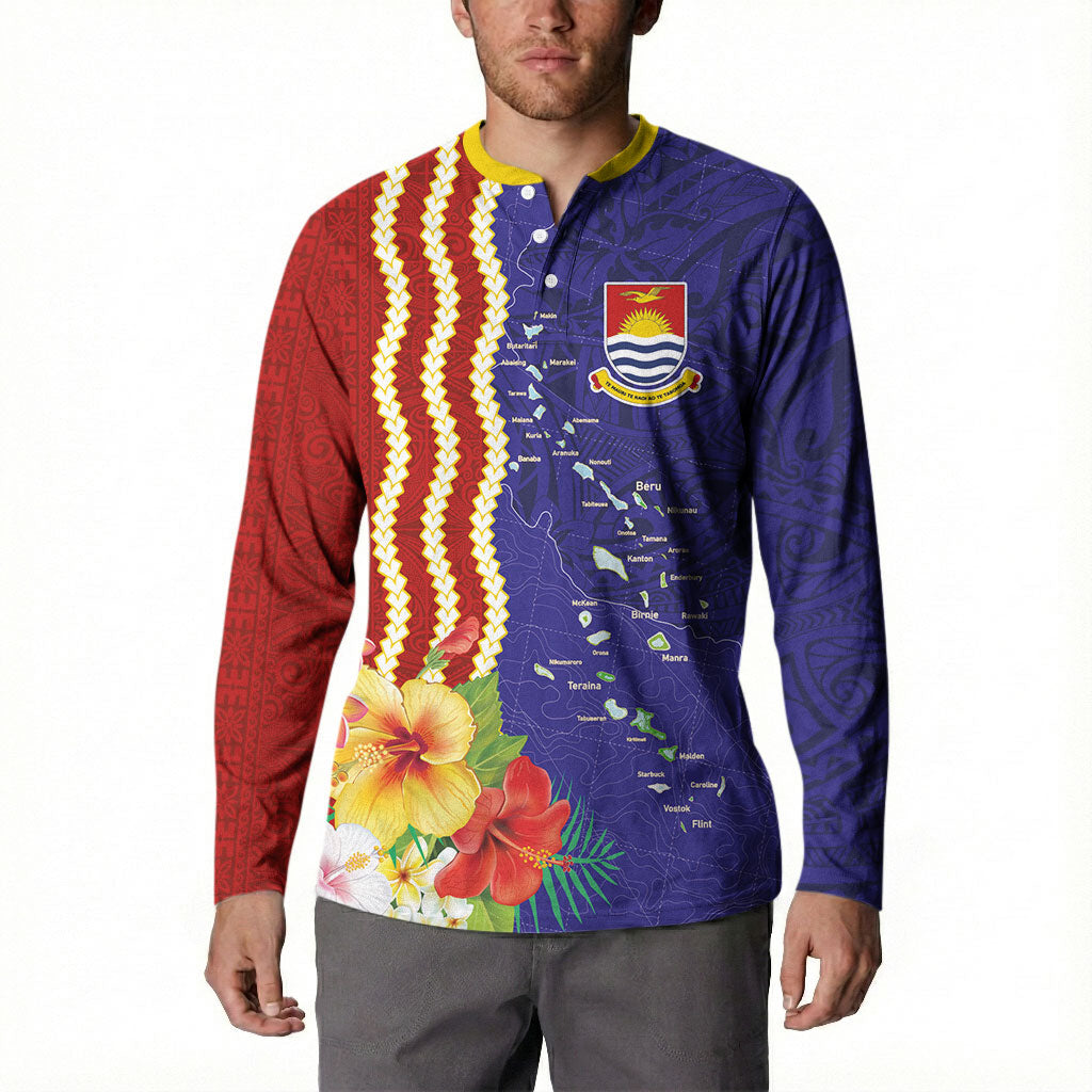 Kiribati Heritage Button Sweatshirt Map of the Islands and Polynesia Pattern