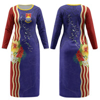 Kiribati Heritage Couples Matching Long Sleeve Bodycon Dress and Hawaiian Shirt Map of the Islands and Polynesia Pattern
