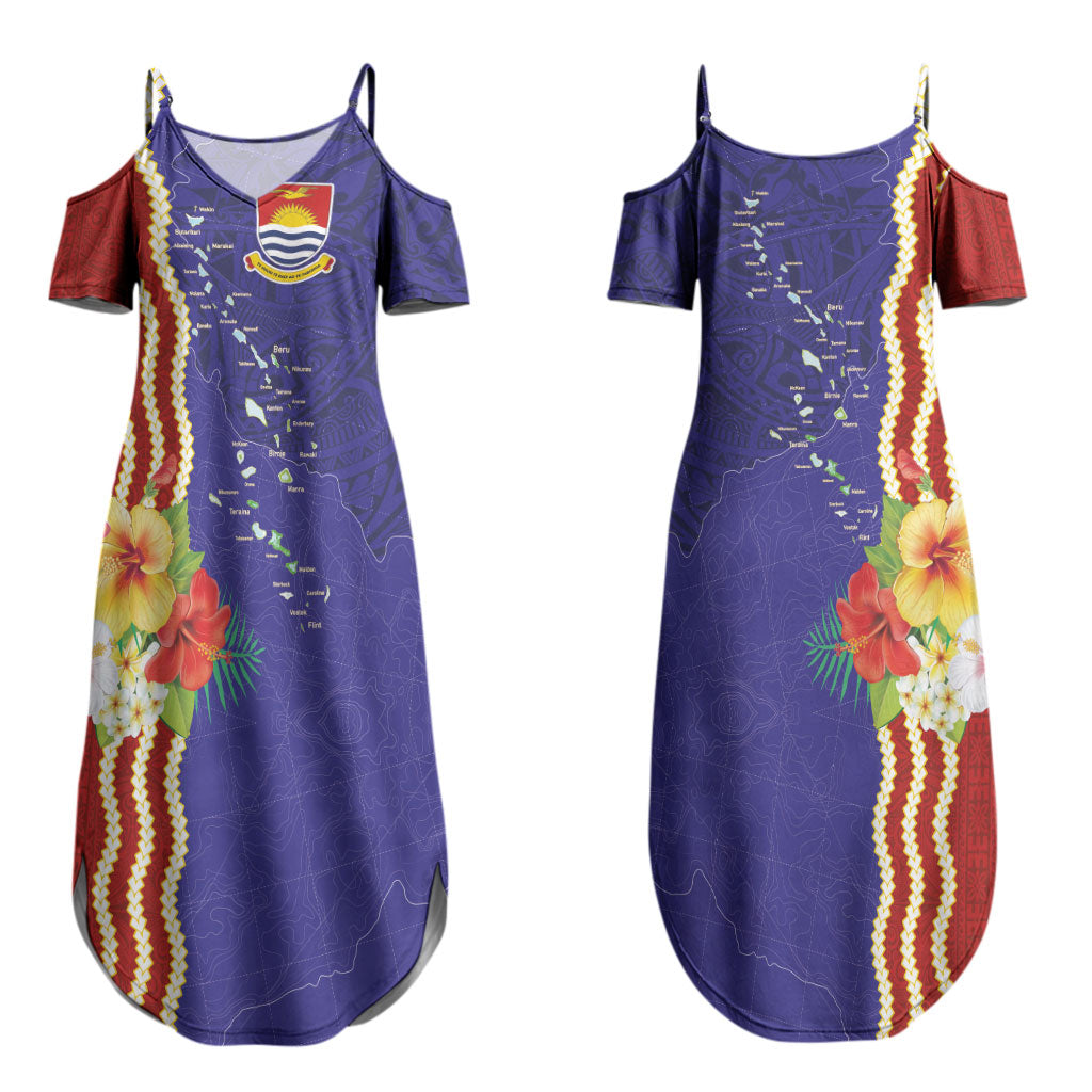 Kiribati Heritage Couples Matching Summer Maxi Dress and Hawaiian Shirt Map of the Islands and Polynesia Pattern