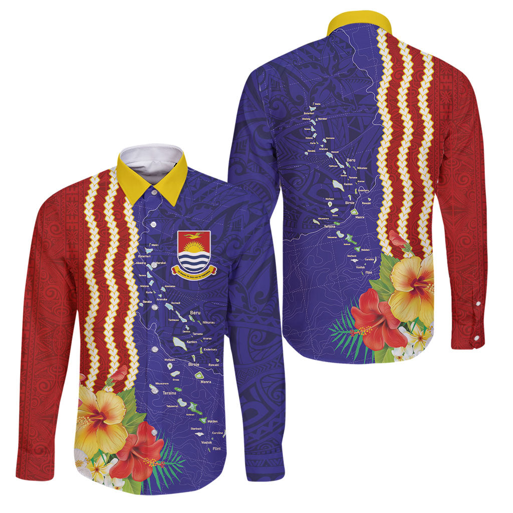Kiribati Heritage Family Matching Off Shoulder Maxi Dress and Hawaiian Shirt Map of the Islands and Polynesia Pattern