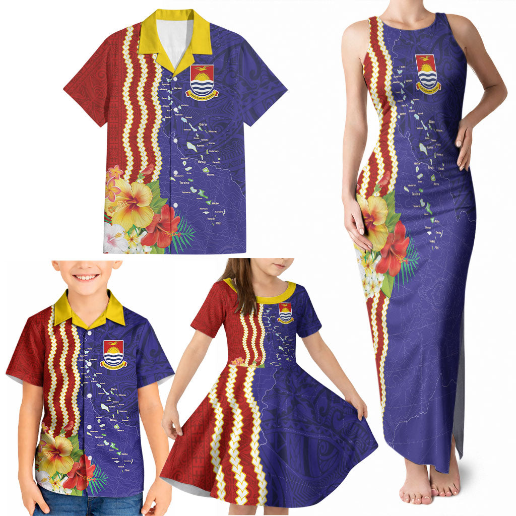 Kiribati Heritage Family Matching Tank Maxi Dress and Hawaiian Shirt Map of the Islands and Polynesia Pattern