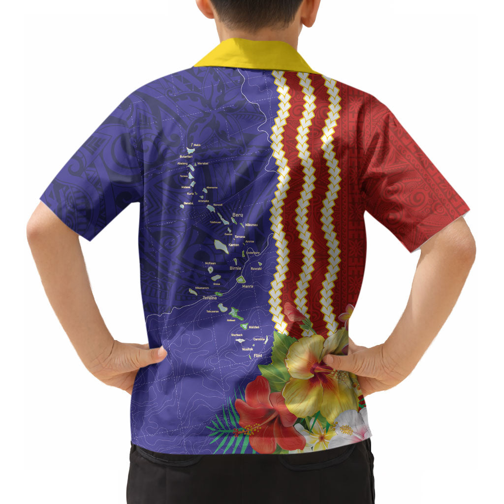 Kiribati Heritage Kid Hawaiian Shirt Map of the Islands and Polynesia Pattern