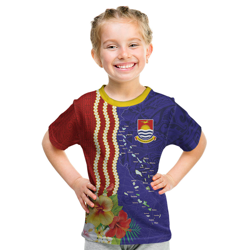 Kiribati Heritage Kid T Shirt Map of the Islands and Polynesia Pattern