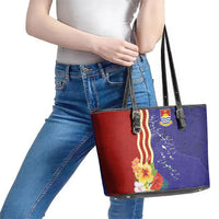 Kiribati Heritage Leather Tote Bag Map of the Islands and Polynesia Pattern