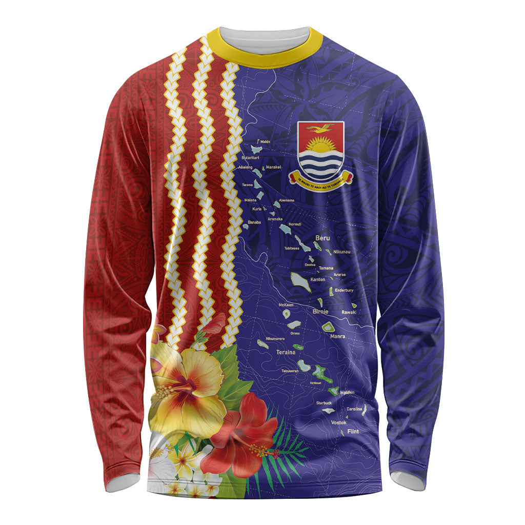 Kiribati Heritage Long Sleeve Shirt Map of the Islands and Polynesia Pattern