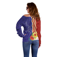 Kiribati Heritage Off Shoulder Sweater Map of the Islands and Polynesia Pattern