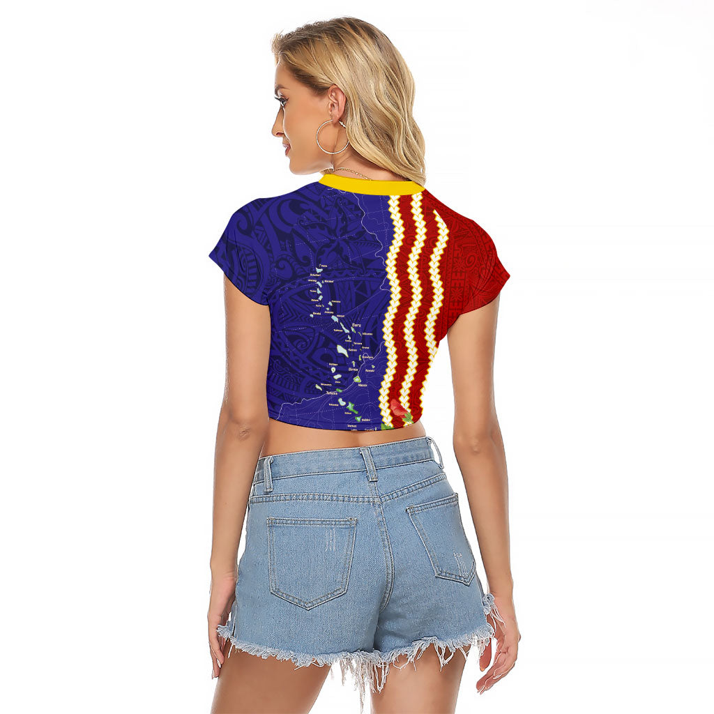 Kiribati Heritage Raglan Cropped T Shirt Map of the Islands and Polynesia Pattern