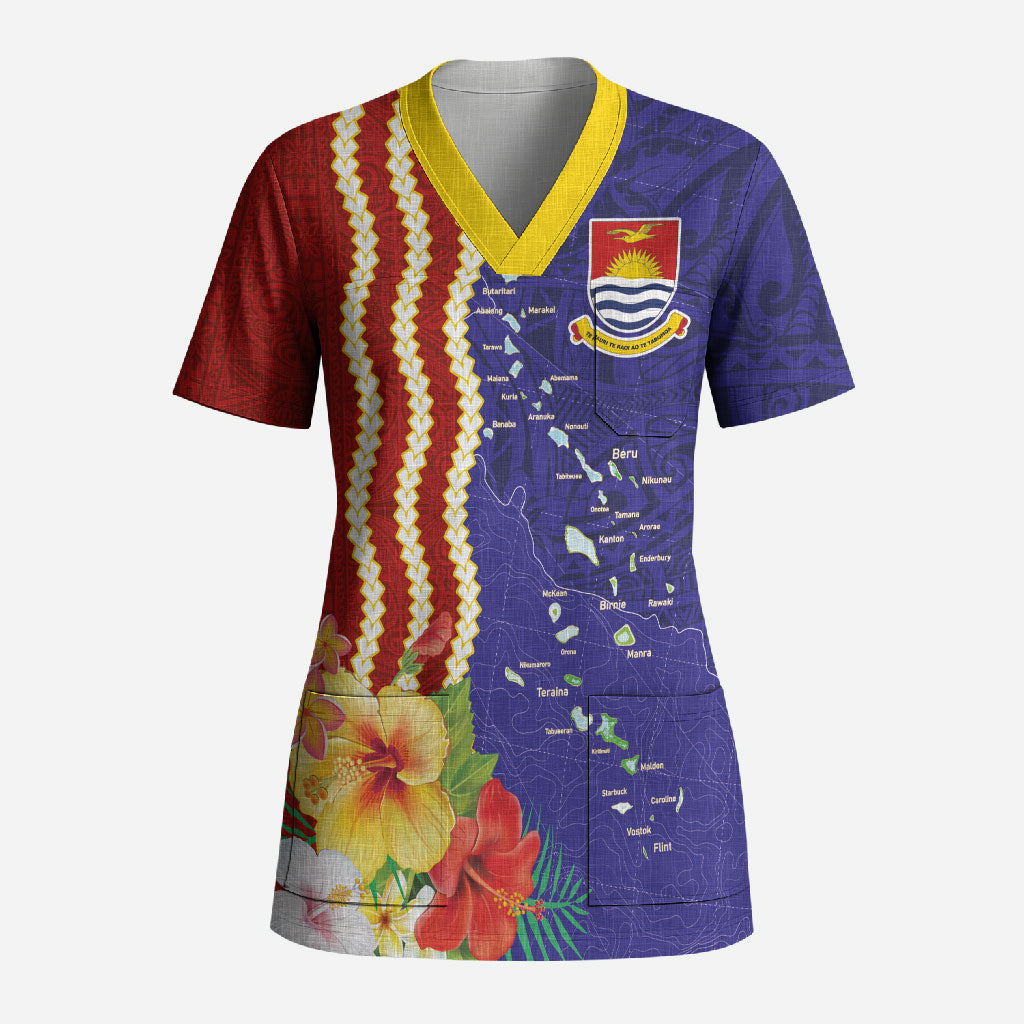 Kiribati Heritage Scrub Top Map of the Islands and Polynesia Pattern