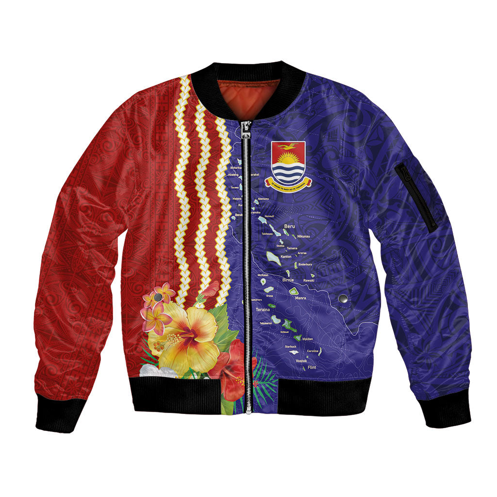 Kiribati Heritage Sleeve Zip Bomber Jacket Map of the Islands and Polynesia Pattern LT03 Unisex Multicolor - Polynesian Pride