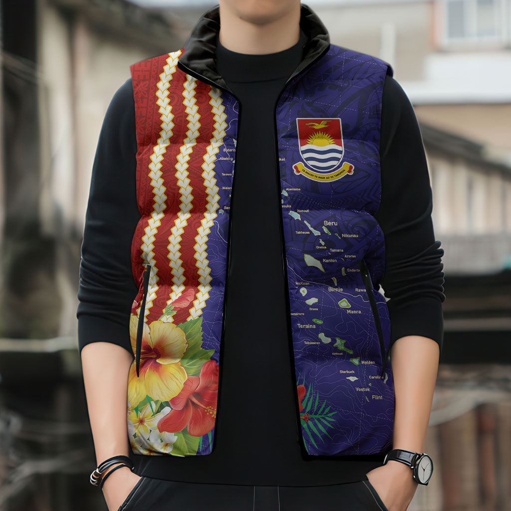 Kiribati Heritage Sleeveless Puffer Jacket Map of the Islands and Polynesia Pattern