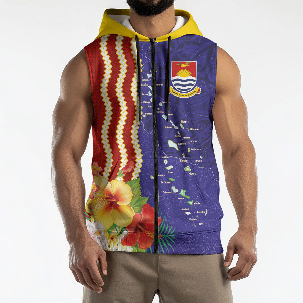 Kiribati Heritage Sleeveless Zip Hoodie Map of the Islands and Polynesia Pattern