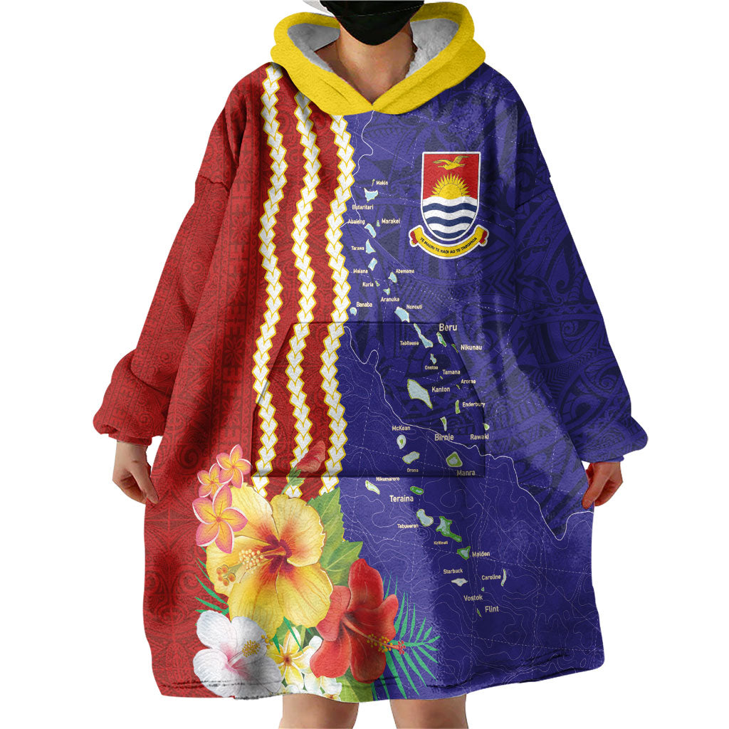 Kiribati Heritage Wearable Blanket Hoodie Map of the Islands and Polynesia Pattern