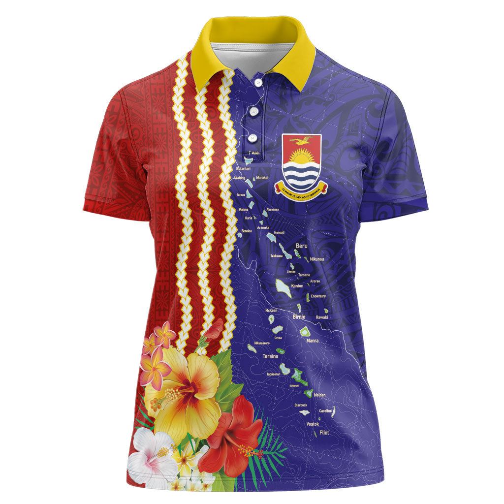 Kiribati Heritage Women Polo Shirt Map of the Islands and Polynesia Pattern