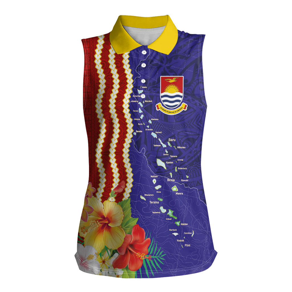 Kiribati Heritage Women Sleeveless Polo Shirt Map of the Islands and Polynesia Pattern
