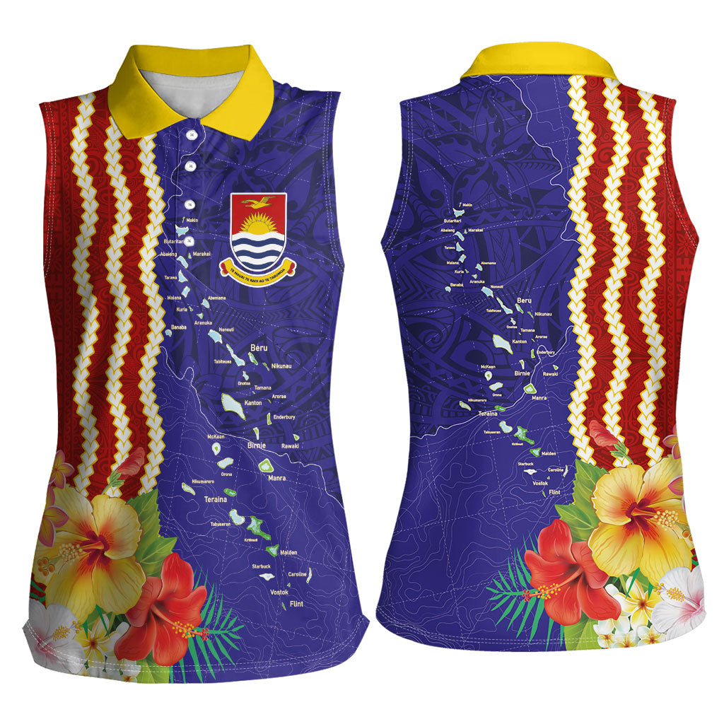 Kiribati Heritage Women Sleeveless Polo Shirt Map of the Islands and Polynesia Pattern