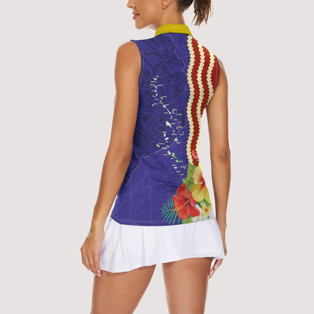 Kiribati Heritage Women Sleeveless Polo Shirt Map of the Islands and Polynesia Pattern
