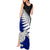 Aotearoa New Zealand Tank Maxi Dress Silver Fern Kiwi Bird and NZ Map with Maori Tribal Blue Style LT03 - Polynesian Pride