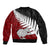 Aotearoa New Zealand Sleeve Zip Bomber Jacket Silver Fern Kiwi Bird and NZ Map with Maori Tribal Red Style LT03 - Polynesian Pride