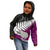 Aotearoa New Zealand Kid Hoodie Silver Fern Kiwi Bird and NZ Map with Maori Tribal Pink Style LT03 - Polynesian Pride