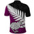 Aotearoa New Zealand Polo Shirt Silver Fern Kiwi Bird and NZ Map with Maori Tribal Pink Style LT03 - Polynesian Pride