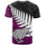 Aotearoa New Zealand T Shirt Silver Fern Kiwi Bird and NZ Map with Maori Tribal Pink Style LT03 - Polynesian Pride