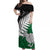 Aotearoa New Zealand Off Shoulder Maxi Dress Silver Fern Kiwi Bird and NZ Map with Maori Tribal Green Style LT03 Women Green - Polynesian Pride