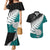 Aotearoa New Zealand Couples Matching Mermaid Dress and Hawaiian Shirt Silver Fern Kiwi Bird and NZ Map with Maori Tribal Turquoise Style LT03 Turquoise - Polynesian Pride