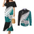 Aotearoa New Zealand Couples Matching Mermaid Dress and Long Sleeve Button Shirts Silver Fern Kiwi Bird and NZ Map with Maori Tribal Turquoise Style LT03 Turquoise - Polynesian Pride