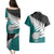 Aotearoa New Zealand Couples Matching Puletasi Dress and Hawaiian Shirt Silver Fern Kiwi Bird and NZ Map with Maori Tribal Turquoise Style LT03 - Polynesian Pride