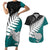 Aotearoa New Zealand Couples Matching Short Sleeve Bodycon Dress and Hawaiian Shirt Silver Fern Kiwi Bird and NZ Map with Maori Tribal Turquoise Style LT03 Turquoise - Polynesian Pride