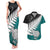 Aotearoa New Zealand Couples Matching Tank Maxi Dress and Hawaiian Shirt Silver Fern Kiwi Bird and NZ Map with Maori Tribal Turquoise Style LT03 Turquoise - Polynesian Pride