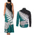 Aotearoa New Zealand Couples Matching Tank Maxi Dress and Long Sleeve Button Shirts Silver Fern Kiwi Bird and NZ Map with Maori Tribal Turquoise Style LT03 - Polynesian Pride