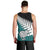 Aotearoa New Zealand Men Tank Top Silver Fern Kiwi Bird and NZ Map with Maori Tribal Turquoise Style LT03 - Polynesian Pride