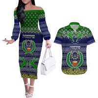 pohnpei-state-christmas-couples-matching-off-the-shoulder-long-sleeve-dress-and-hawaiian-shirt-coat-of-arms-beautiful-merry-xmas-snowflake