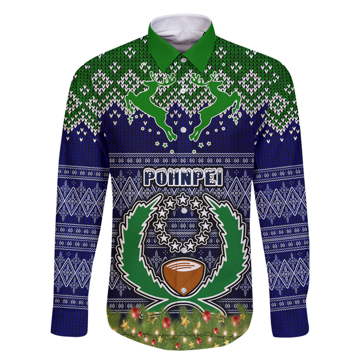 pohnpei-state-christmas-family-matching-off-shoulder-long-sleeve-dress-and-hawaiian-shirt-coat-of-arms-beautiful-merry-xmas-snowflake