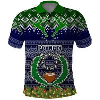 Pohnpei State Christmas Polo Shirt Coat of Arms Beautiful Merry Xmas Snowflake LT03 Blue - Polynesian Pride