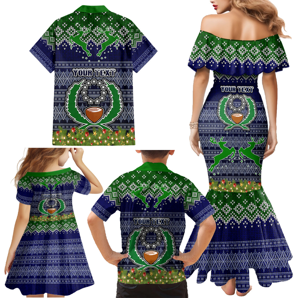 Personalised Pohnpei State Christmas Family Matching Mermaid Dress and Hawaiian Shirt Coat of Arms Beautiful Merry Xmas Snowflake LT03 - Polynesian Pride