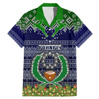 Personalised Pohnpei State Christmas Family Matching Mermaid Dress and Hawaiian Shirt Coat of Arms Beautiful Merry Xmas Snowflake LT03 Dad's Shirt - Short Sleeve Blue - Polynesian Pride