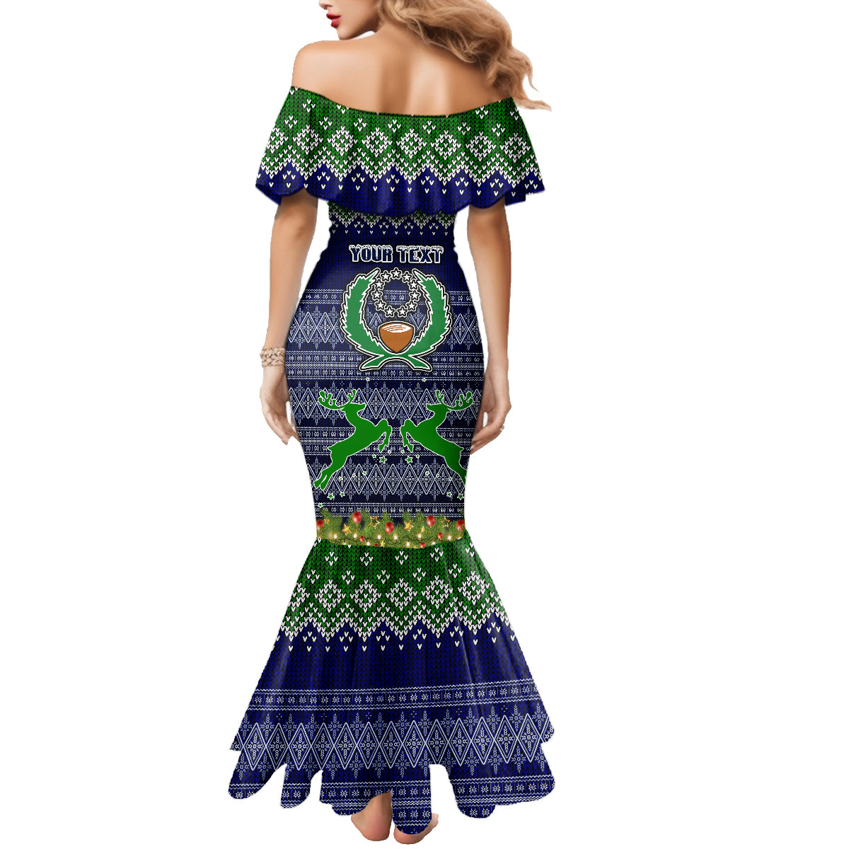 Personalised Pohnpei State Christmas Family Matching Mermaid Dress and Hawaiian Shirt Coat of Arms Beautiful Merry Xmas Snowflake LT03 - Polynesian Pride