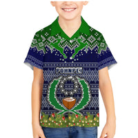 Personalised Pohnpei State Christmas Family Matching Mermaid Dress and Hawaiian Shirt Coat of Arms Beautiful Merry Xmas Snowflake LT03 Son's Shirt Blue - Polynesian Pride