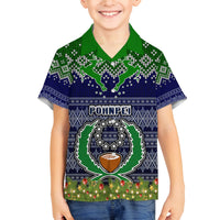 Personalised Pohnpei State Christmas Family Matching Off Shoulder Short Dress and Hawaiian Shirt Coat of Arms Beautiful Merry Xmas Snowflake LT03 Son's Shirt Blue - Polynesian Pride