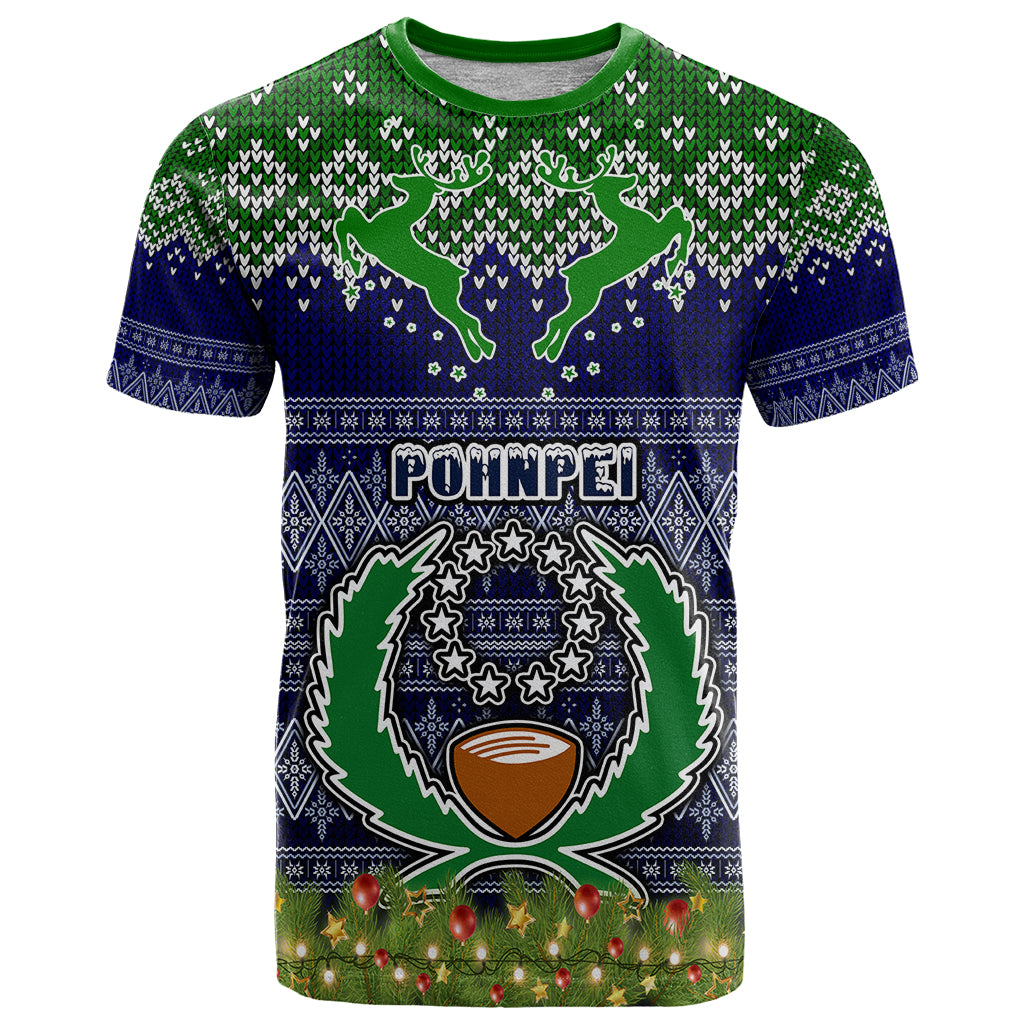 Personalised Pohnpei State Christmas T Shirt Coat of Arms Beautiful Merry Xmas Snowflake LT03 Blue - Polynesian Pride