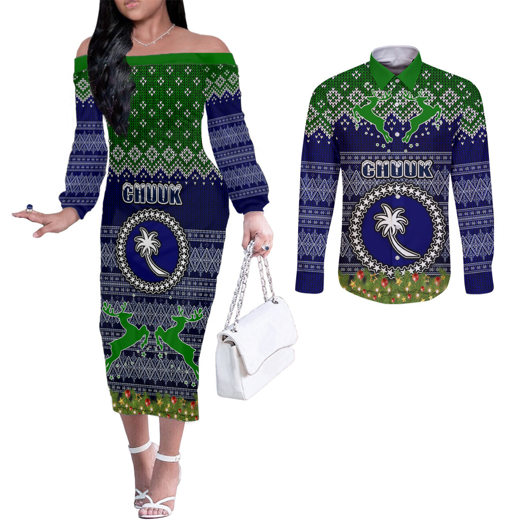 chuuk-state-christmas-couples-matching-off-the-shoulder-long-sleeve-dress-and-long-sleeve-button-shirts-coat-of-arms-beautiful-merry-xmas-snowflake