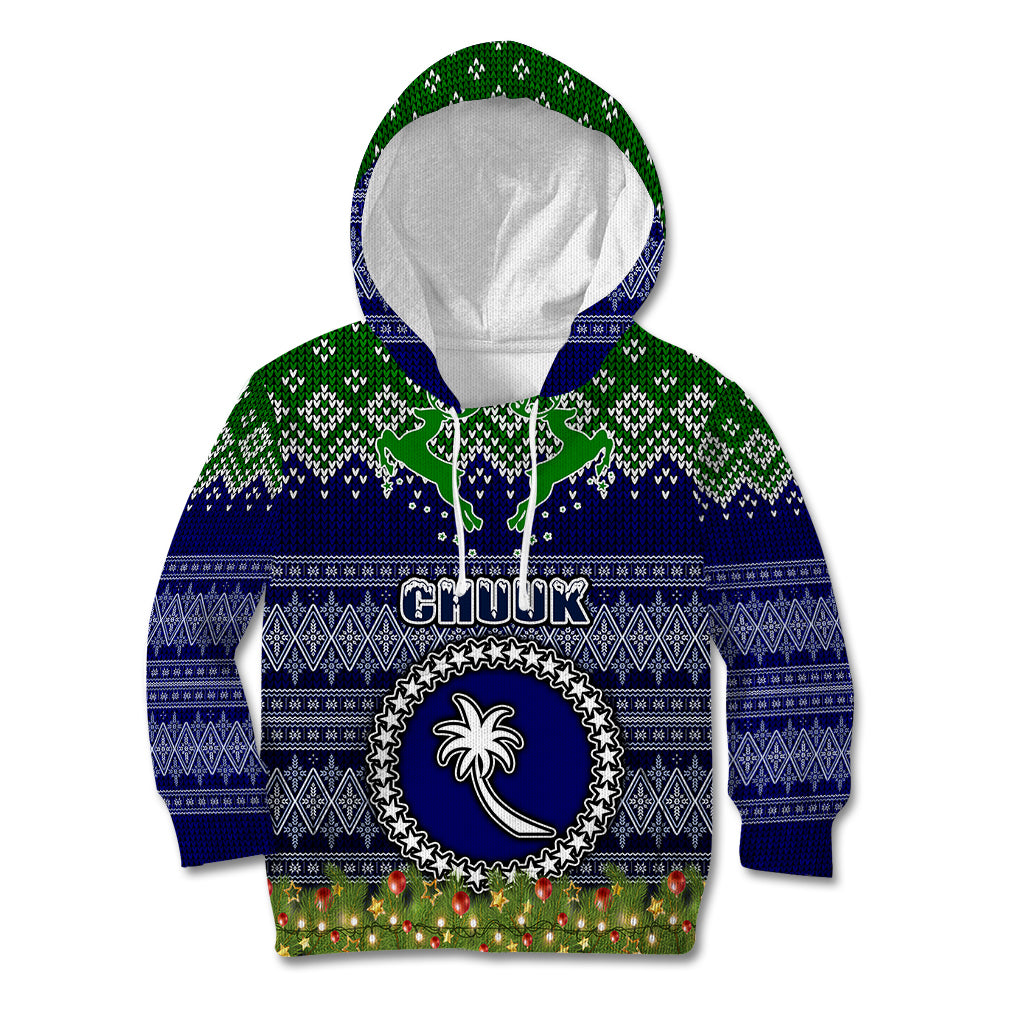 Chuuk State Christmas Kid Hoodie Coat of Arms Beautiful Merry Xmas Snowflake LT03 Blue - Polynesian Pride