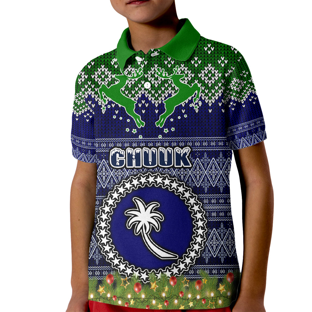 Chuuk State Christmas Kid Polo Shirt Coat of Arms Beautiful Merry Xmas Snowflake LT03 Kid Blue - Polynesian Pride