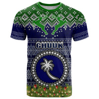Chuuk State Christmas T Shirt Coat of Arms Beautiful Merry Xmas Snowflake LT03 Blue - Polynesian Pride
