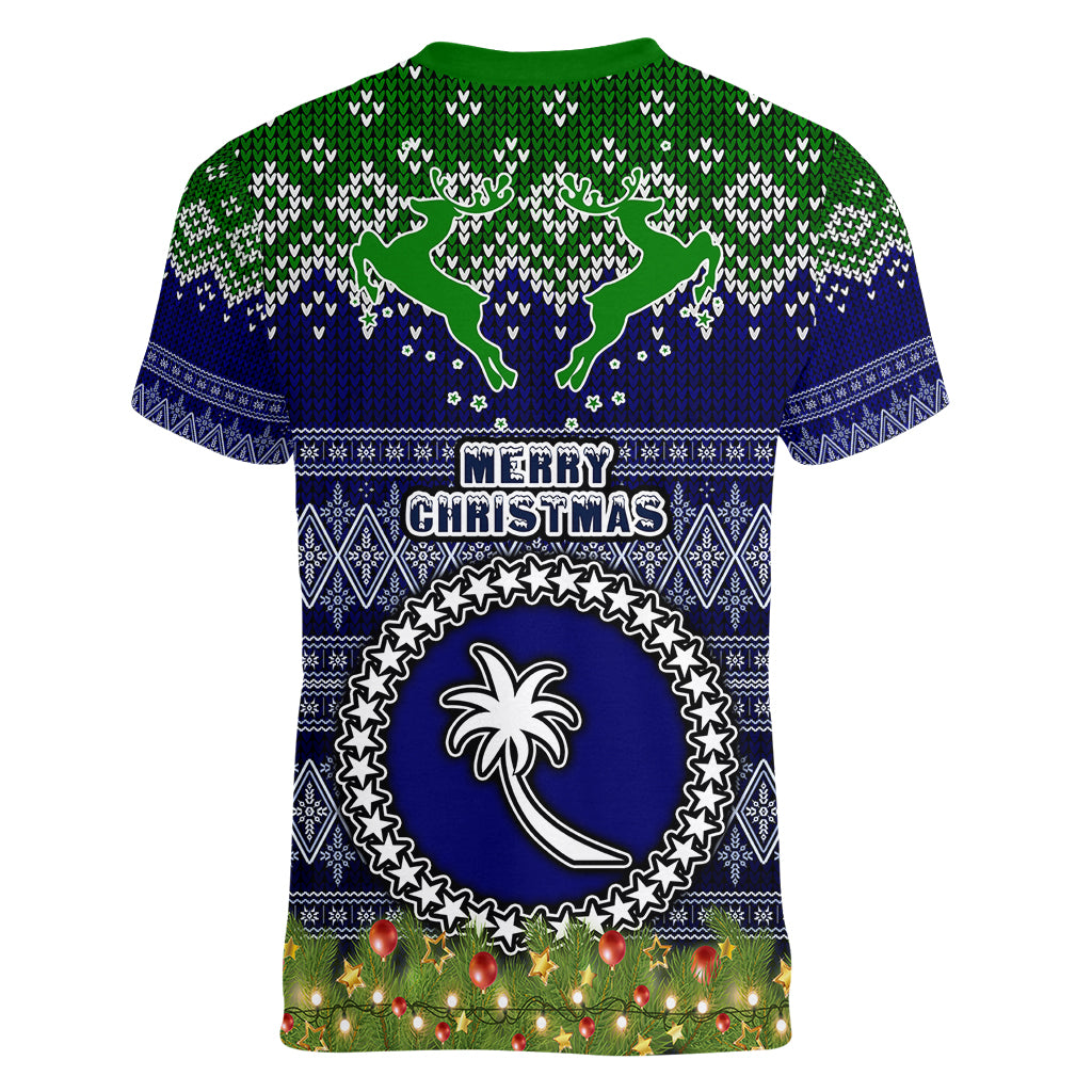 chuuk-state-christmas-women-v-neck-t-shirt-coat-of-arms-beautiful-merry-xmas-snowflake