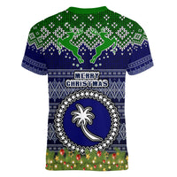 chuuk-state-christmas-women-v-neck-t-shirt-coat-of-arms-beautiful-merry-xmas-snowflake