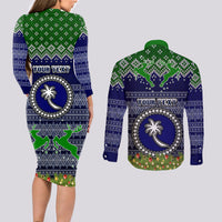 personalised-chuuk-state-christmas-couples-matching-long-sleeve-bodycon-dress-and-long-sleeve-button-shirts-coat-of-arms-beautiful-merry-xmas-snowflake