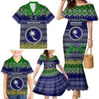 Personalised Chuuk State Christmas Family Matching Mermaid Dress and Hawaiian Shirt Coat of Arms Beautiful Merry Xmas Snowflake LT03 - Polynesian Pride